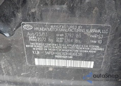 2013 Hyundai Elantra Gls z USA, uszkodzony, nr VIN 5NPDH4AE8DH406838